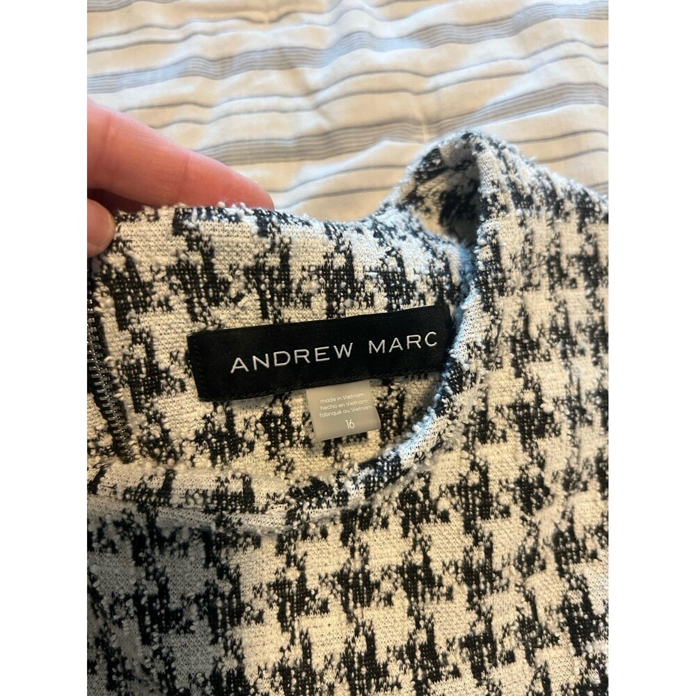 Andrew Marc Women’s Black & White Houndstooth Midi Front Tie Dress Size 16 - Picture 11 of 12